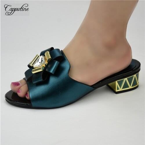 Fashion Slippers Teal Green African Womens Medium Heel Casual Shoes 86-1 Heel Height 4.5CM, 5Color