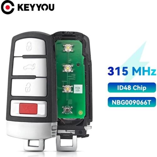 KEYYOU Smart Remote Car Key 4 Buttons 315MHz ID48 for VW Volkswagen Passat 2006-2013 CC 2009-2015 Keyless-Go ASK NBG009066T