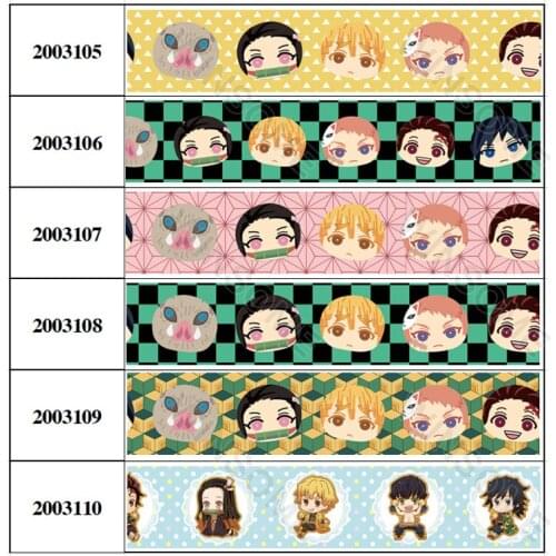 Japanese Cartoon kimetsu no yaiba Printed 16mm/25mm/38mm Grosgrain Ribbon for DIY Bow Cap Accessories and Decorations 5 Yards