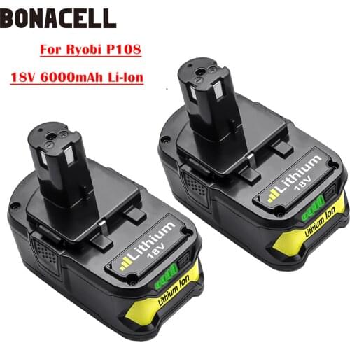 Bonacell For Ryobi 18V 6000mAh P108 RB18L40 Lithium Rechargeable Battery Power Tools Battery BPL1820 P108 P109 P106 P105 P104