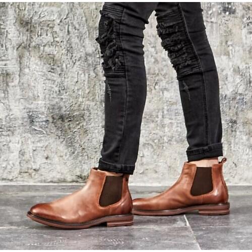 Mens leather Chelsea boots British style Martin boots fashion short ankle boots