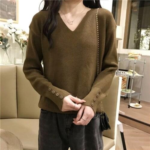 Y2k Solid White V-Neck Striped Sweater Ribbed Jumpers Crop Pullover Blouse Knitted Long Sleeve Tops Sueter Mujer For Girls