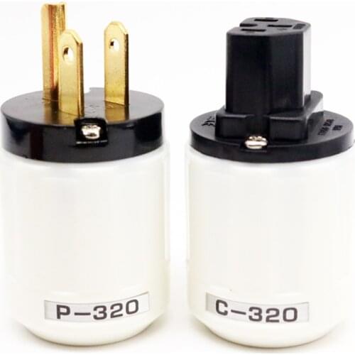 Pair Hifi Power Plug IEC Connecter P320 + C320 24k Gold Pure Copper Plated Audio adapter US Version
