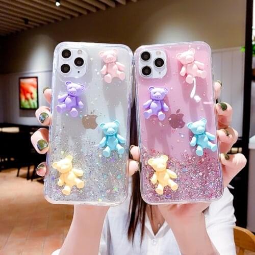 Luxury bling Glitter Starry sky Epoxy Soft phone case for iphone X XR XS MAX 6 13 7 8 plus 11 Pro 6S SE 12 MiNi cute bear cover