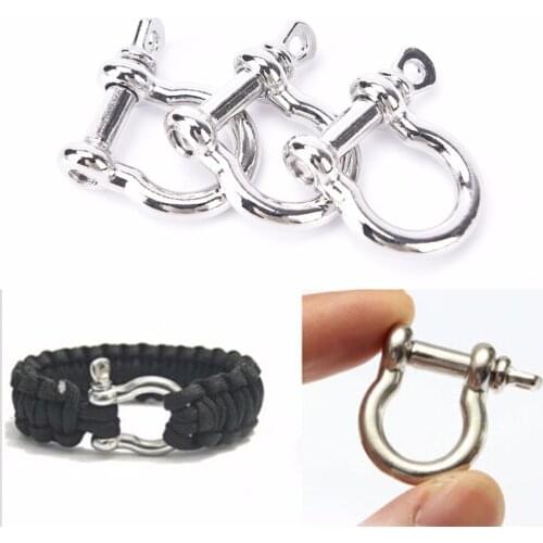 1 Pcs Stainless Steel Staples Carabiner D Bow Shackle Fob Key Ring Keychain Hook Screw Joint Connector Buckle Solid Metal