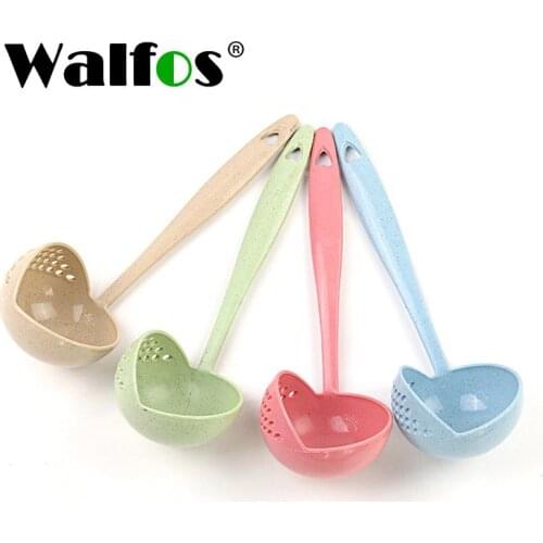 WALFOS FOOD GRADE 2 In 1 Long Handle Soup Spoon Porridge Spoons Ladle Colander With Filter Flatware Cooking Kitchen Accessories