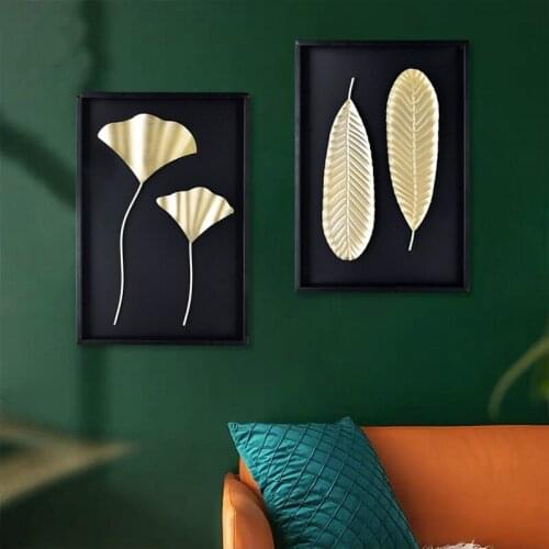 Light Luxury Wall Decorations Bedroom Sofa Background Wall Art Wall Hanging Decoration Golden Leaf Soft Home Decor