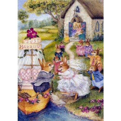 Warm rabbit wedding Animal For Embroidery Needlework 14CT Counted Unprinted DIY Cross Stitch Kits Handmade Art Wall Decor