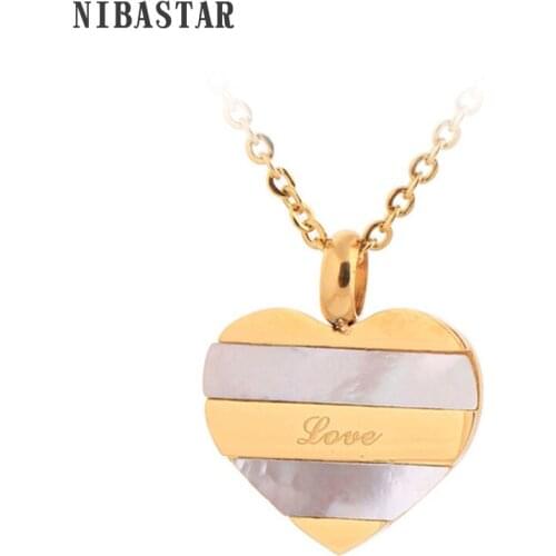 Trendy Gold-Color Stainless Steel Necklace With Shell Heart Pendnat & Necklace For Women Wedding Decoration