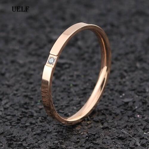Uelf Wedding Rings for Women and Men AAA Zircon Simple Fashion Rose Gold Color Engagement Jewelry Couple Ring Lovers Gift