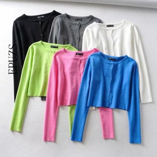 Vintage long sleeve cropped cardigan Women white black cardigan Korean button knitted Sweater Streetwear winter clothes women