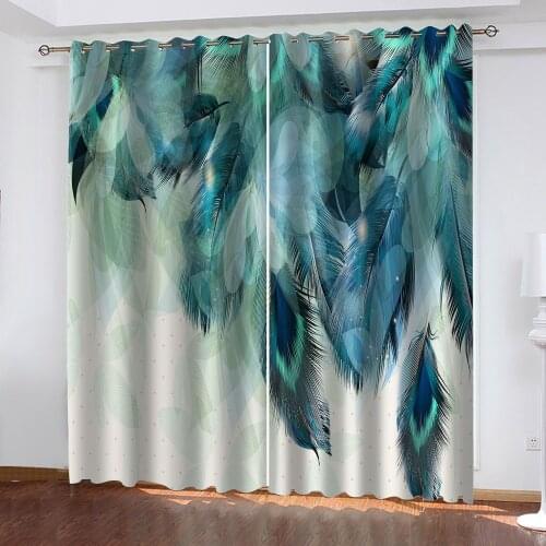 Personalized Feather 3D Printing Pattern Printing Bedroom Living Room Shade Curtain Suit Bedroom with Hook Accessories