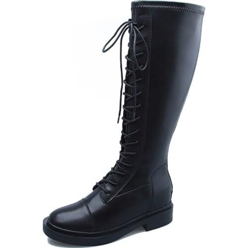 35-43 Black Widen Long Boots Women Waterproof Middle Heel Knight Boots Thick Leg Boots Elastic High Boots Women