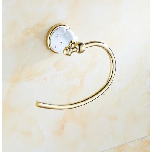 Gold Towel Rings Solid Brass Towel Holder Wall Mounted Towel Bar Bath Shelf Towel Rack Hangers Bathroom Accessories