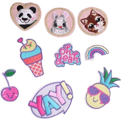 100pcs/lot Sequin Embroidery Patch Letter Rainbow Fruit Ice Cream Clothing Decoration Diy Iron Heat Transfer Applique