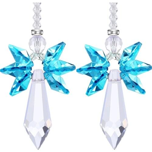 2PCS Modern Rainbow Crystal Angel Chakra Suncatcher Car Charm Pendant Ornament Rainbow Car Rear View Mirror Charms Decor
