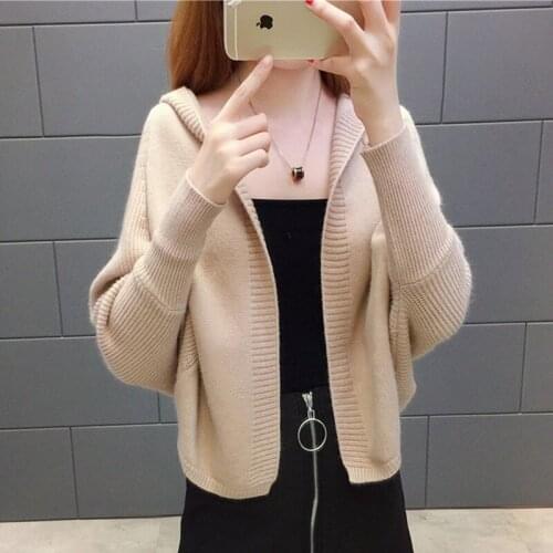 2019 New Autumn Spring Women Sweater Cardigans Casual Cape Bat Short Female Knitted Coat Long Sleeve Hooded Cardigan Sweater 278