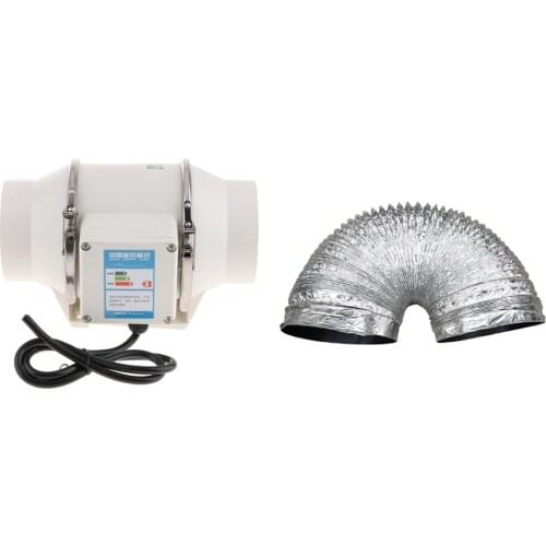 4 Inch 220V Plastic Round Exhaust Inline Duct Fan& Exhaust Hose for Hydroponics Grow Tent Ventilation