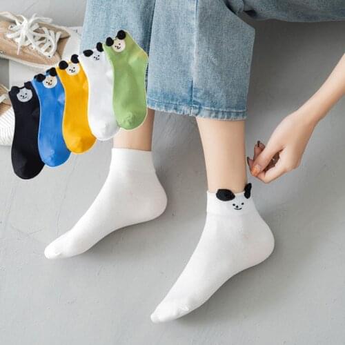 5 Pairs Pack Cute Small Panda Women Cotton Socks For Funny Cartoon Harajuku Gifts Solid Color Korea Style Woman Casual Crew Sox