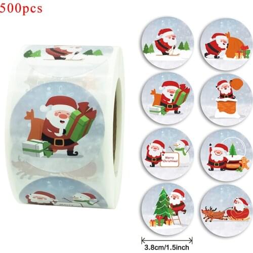 500pcs/Roll Christmas Sticker 8 Designs Cartoon Sticker For Kids Toys Christmas Gift Waterproof Adhesive Labels Multifunction