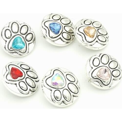 6 Corlours Snap Jewelry Rhinestone Dog Cat Paw Footprint Snap Button for DIY 18MM Snap Bracelets Necklace Earrings One Direction