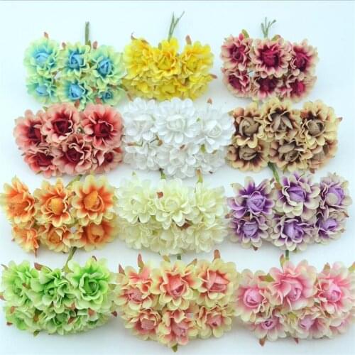 60pcs/lot 4cm Silk Rose Artificial Poppy Flower Bouquet For Wedding Decoration Scrapbooking DIY Handmade Wreaths Fake Flower