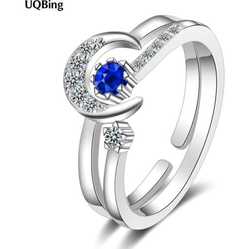 925 Sterling Silver Blue Zircon Moon Wedding Rings Female Anel Party Statement Jewelry