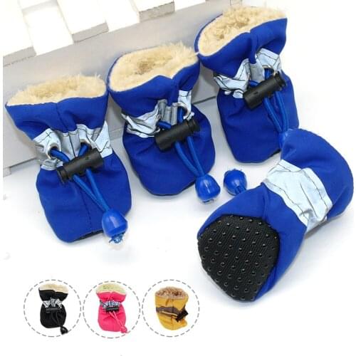 4pcs Waterproof Winter Pet Dog Shoes Anti-slip Rain Snow Boots Footwear Thick Warm For Cats Dogs Puppy Dog Socks Booties winter