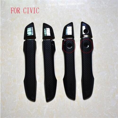 FIT FOR HONDA CIVIC 2016 2017 CHROME CARBON FIBER STYLE DOOR HANDLE COVER WITHout SMART KEY HOLE TRIM MOLDING OVERLAY STYLING