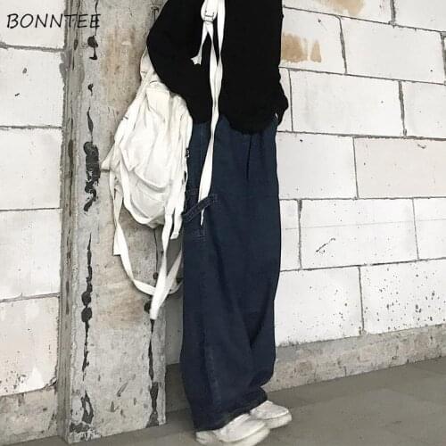 Jeans Women Wide Leg Trousers HIGH Waist Streetwear Loose Couple Cool College Girls Denim Washed Design Full Length Basic Chic