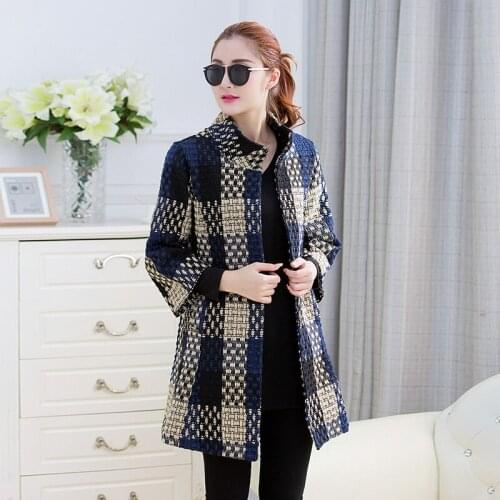 Elegant Womens plaid woolen coat student thick woolen coat female long autumn winter wool coat ladies long plaid coat jacket