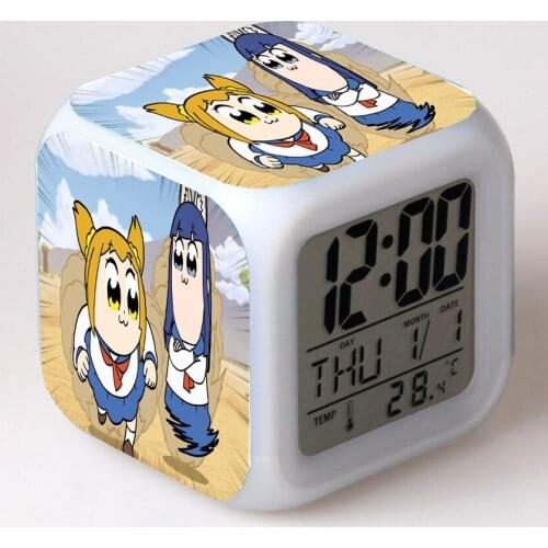 Anime POP TEAM EPIC Cartoon LED 7 Color Flash Digital Alarm Clocks Kids Night Light Bedroom Desk Clock despertador