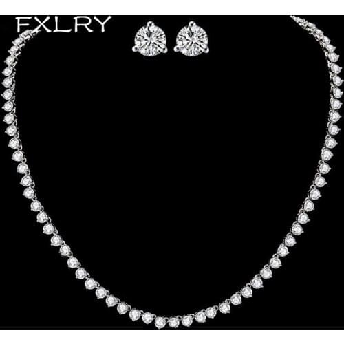 FXLRY New Design Classic White Color AAA Zircon Geometrical Round Earrings And Necklaces Bridal Wedding Jewelry Sets