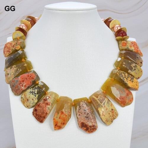 GuaiGuai Jewelry Natural Stone Yellow Agates Top-drilled Fancy Polished Raw Drusy Slice Agates Gems Stone Necklace For Women