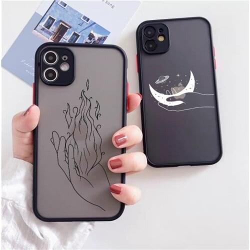 Artistic Finger Hand Line Whimsy Simple Moon Phone Cover For iPhone 12 Mini 11 Pro Max X XS XR Max 7 8 Plus SE Clear Case Fundas