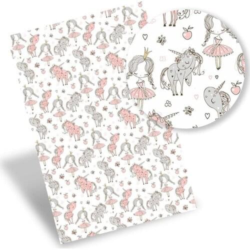 Faux Synthetic Leather Fabric Sheets Printed Vinyl Fabric Cartoon Unicorn Girl For DIY Bows Craft Handbag Shoes Decor 22*30cm/pc