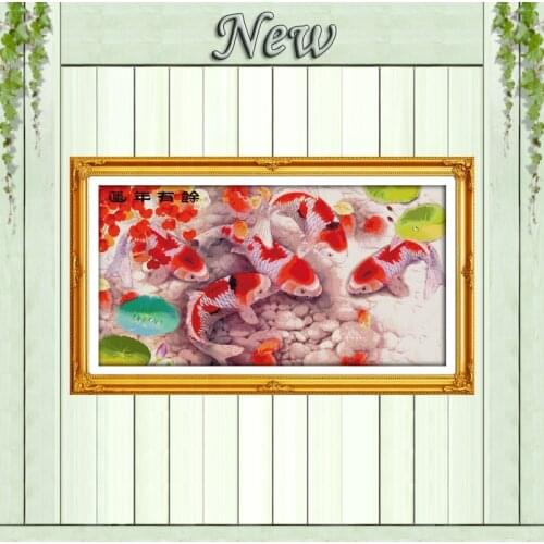 Carp fish lotus pond decor painting counted printed on canvas DMC 14CT 11CT Chinese Cross Stitch Needlework Sets Embroidery kits