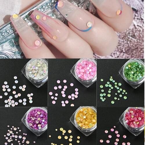 1Box Mocha Fluorescence Loose Rhinestones Mixed Size Round Shape Resin Colorful Nail Art Decoration Falt Back Crystal Stones