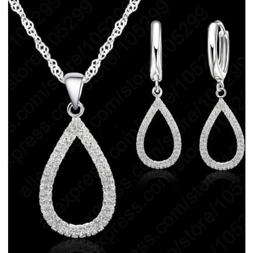 Exquisite Wedding Engagement Bridal Necklace Earring Jewelry Set High Quality 925 Sterling Silver With Zircon Crystal