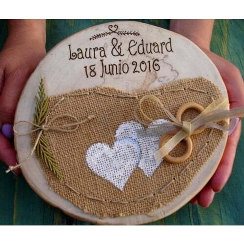 Engagement Ring Box Wedding Party Decorations Customized Flower Rustic Wedding Bearer Cushion Custom Name Ring Pillow Holder