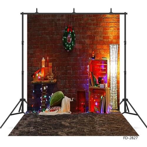 Red Brick Wall Wreath Carpet Christmas Photography Backdrop Vinyl Background Photo Studio for Children Baby Home Photocall Props