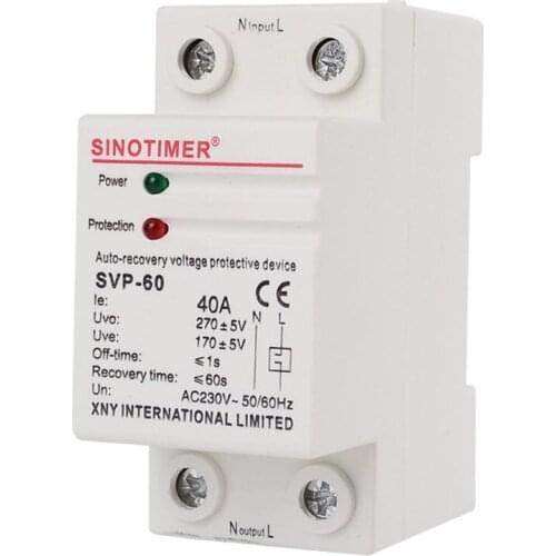 New 230V AC 40A Din Rail Automatic Recovery Reconnect Over Under Voltage Relay Protective Device Overvoltage Protector