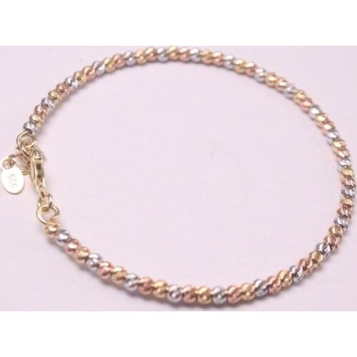 NEw Pure 925 Sterling Silver Bracelet Multi-tone Gold Colour Bead Bangle