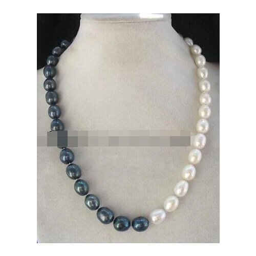Wholesale freshwater pearl white black egg 9-10mm necklace 19" nature beads