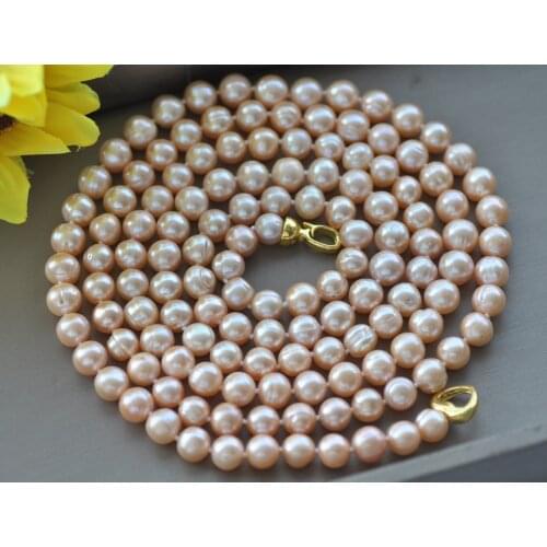 Z10689 17"~50" 10mm Pink Round Freshwater Pearl Necklace