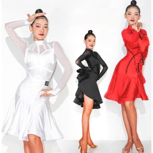 Latin Dance Dress Jitterbug Dance Clothes Women Costume Fringe Dance Skirt Tango Dress Red Black Dress Party Dancing Performance