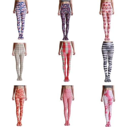 Luxury Fashion Big Flower Digital Printed Tights High Quality Flexible Womens Grid Patterned Pantyhose New Designs Stockings