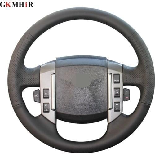 DIY Hand-stitched Black Genuine Leather Car Steering Wheel Cover For Land Rover Discovery 3 2004-2009