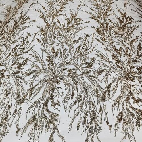 Champagne Luxury Quality African Net Lace French Sequined Mesh Tulle Fabrics for Sewing Gorgeous Glitter Party Dresses Textiles