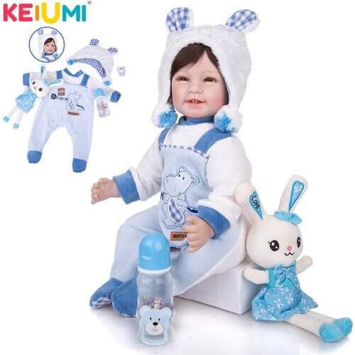 22 Inch KEIUMI Smilling Cloth Body Reborn Baby Doll 55 cm Silicone Bebe Dolls Toy Kids Playmates For Childrens Day Gifts